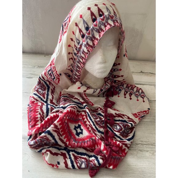 American Eagle Outfitters burgundy/cream Southwest look infinity scarf w/tassels - Picture 1 of 4